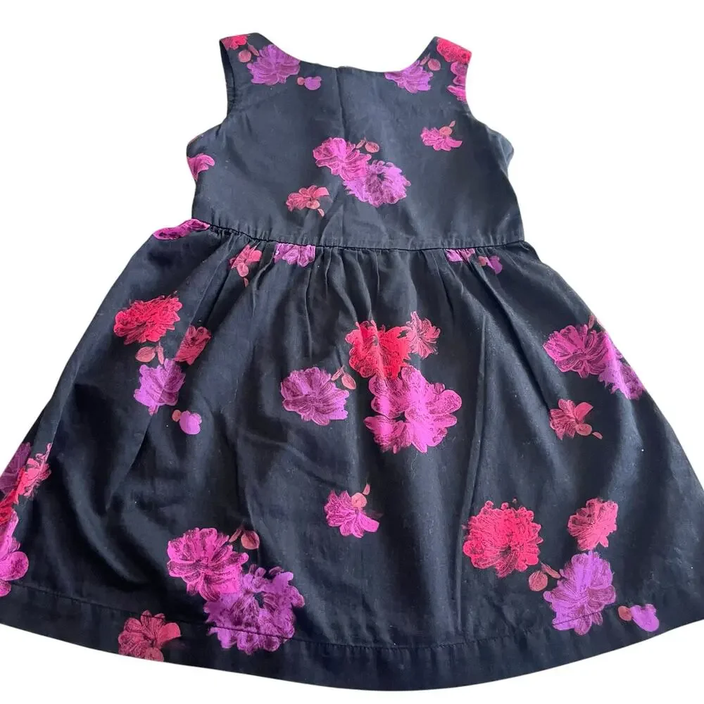 Gap Kids Girls Sleeveless Crew-Neck Cotton Dress Black Pink Floral 6-7